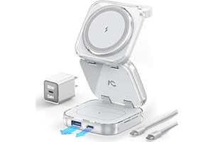 5-in-1 Wireless Charger for MagSafe, AC ISLAND Portable Travel Charging Station, 15W Max Fast Foldable Magnetic Stand, Evolved for iPhone 17/16/15/14/13 Series, Apple Watch, AirPods (with 35W Adapter)