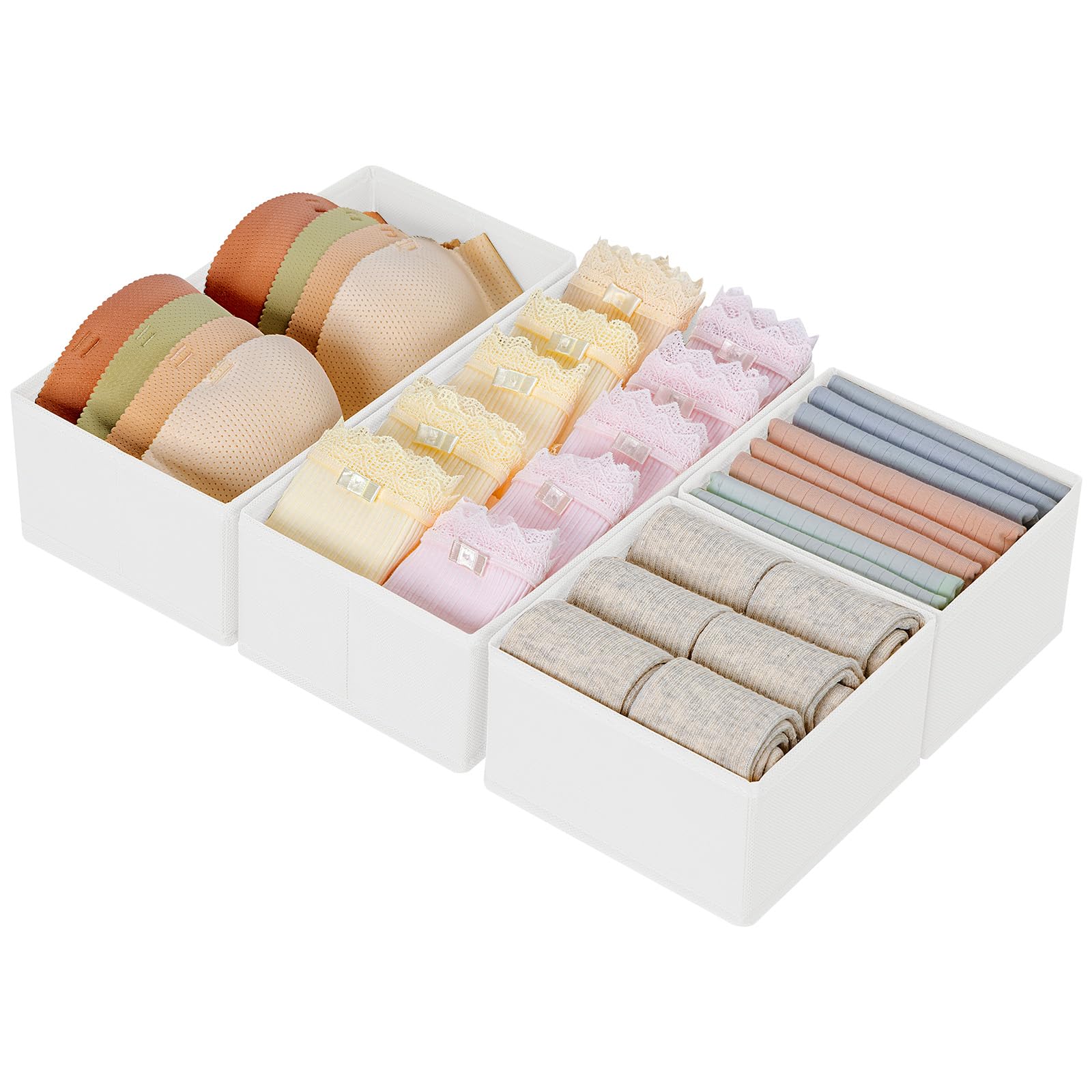 DIMJ Underwear Drawer Organiser for Baby - 4 Pcs Wardrobe Storage Organiser Drawer Dividers for Socks,Bra,Tights,Underwear,Non-Woven Fabric and CardBoard, Easy to Clean,Space-Saving (White)