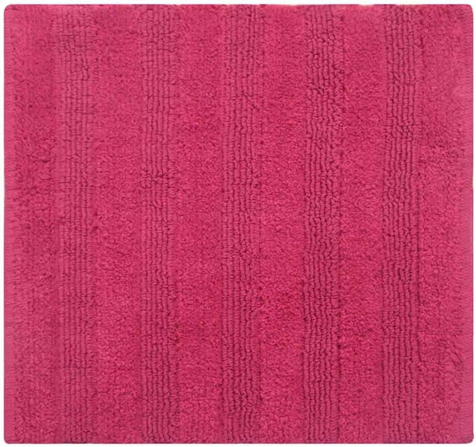 HOMESCAPES Handloomed Cerise Pink Solid Striped Rug, 100 Cotton Bath