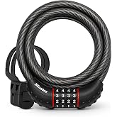 Master Lock 6 ft Cable Bike Lock 4-Digit Combination 1/2 in Diameter 8122D | Set Your Own Combo Vinyl-Coated Braided Steel Lock Protects Bicycles, Scooters, Outdoor Equipment from Theft