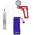 LeLuv Penis Pump Maxi Red Handle + Protected Gauge and Clear Hose - 9 inch Length x 1.75 inch Diameter Cylinder