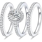 MDFUN Three-in-One Oval Halo Wedding Bands Set Engagement Rings 18K White Gold Plated Cubic Zirconia Promise Eternity Band for Women Size 5-10