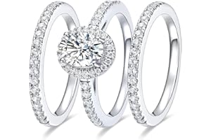 MDFUN Three-in-One Oval Halo Wedding Bands Set Engagement Rings 18K White Gold Plated Cubic Zirconia Promise Eternity Band for Women Size 5-10
