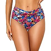 Tempt Me Women Mid Waist Bikini Bottoms - V Cut Bathing Suit Bottoms Twist Front Swimsuit Bottoms Ruched Swimwear 2025