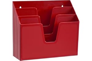 Acrimet Horizontal Triple File Folder Holder Organizer (Solid Red Color)