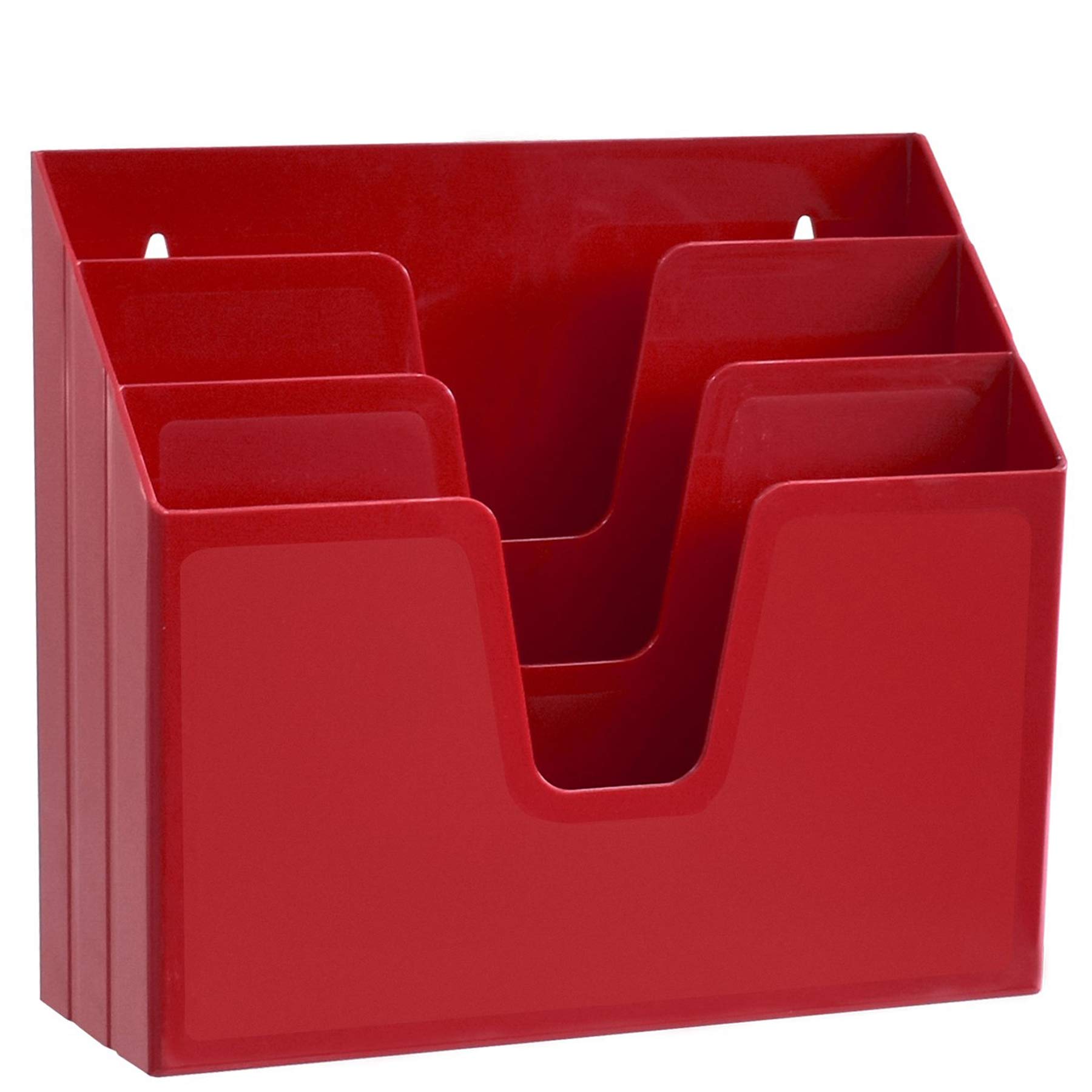 Acrimet Horizontal Triple File Folder Holder, Open Top Desktop Document Sorter for Letter Size Papers & Folders, Plastic (Solid Red)