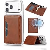 ASAPDOS For MagSafe Wallet,Magnetic Card Holder RFID Blocking Wallet with 5 Card Slots & Cash Pocket For iPhone 17/16/ 15/14/ 13/12/ Pro/Max/Plus/Air Brown