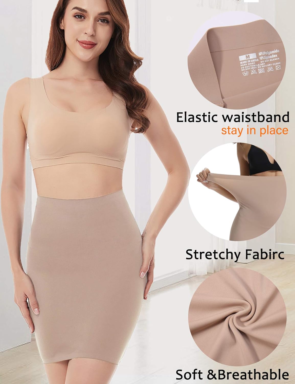 Seamless Shapewear Half Slips for Women Under Dresses Tummy Control Slip Skirt Slimming Body Shaper (Beige-half slip, X-Large) at  Women’s Clothing store