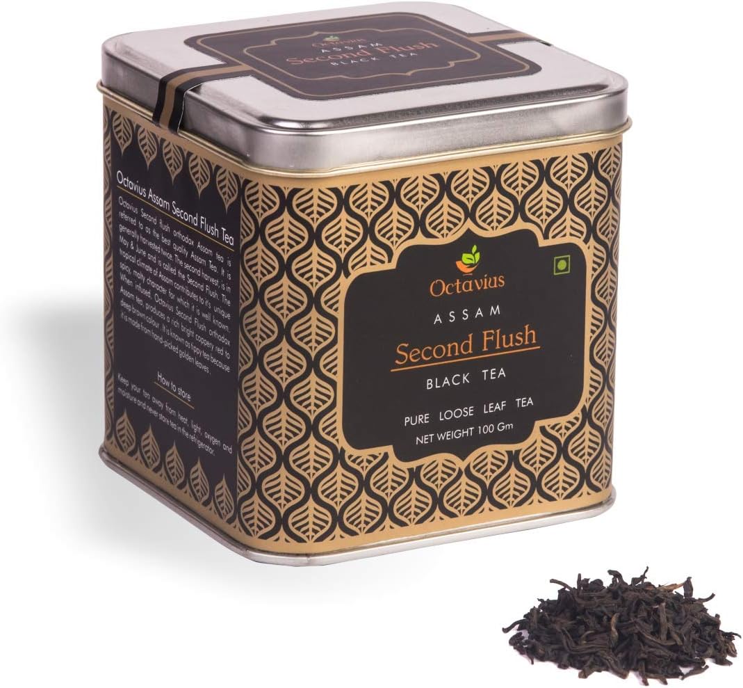 Octavius Assam Second Flush Whole Leaf Black Tea | Summer Crop | Strong Robust, Full Bodied| Bold Single Origin Tea | Sweet Woody Aroma | Distinctive Malty Flavour | Tea Connoiseur's Choice| 100 GMS