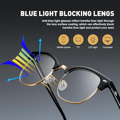 Blue Light Blocking Glasses Vintage Half Frame UV Clear Lens Anti