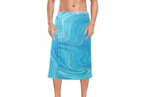 EtherSpher Fashion Abstract Line Art Blue Wave Coral Velvet Mens Bath Wrap Towel Robe 60'' x 28'' for Gym Dorm Sauna batas de