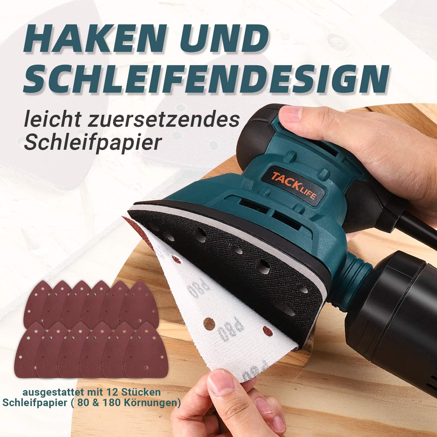 TACKLIFE Mouse Detail Sander 12, 000 OPM, New Model Electric Sander with Dust Collection System, 12Pcs Sandpapers, Vacuum Cleaner Connecting Pipe, Ideal for Tight Spaces Home Decoration, PMS01AS - - 