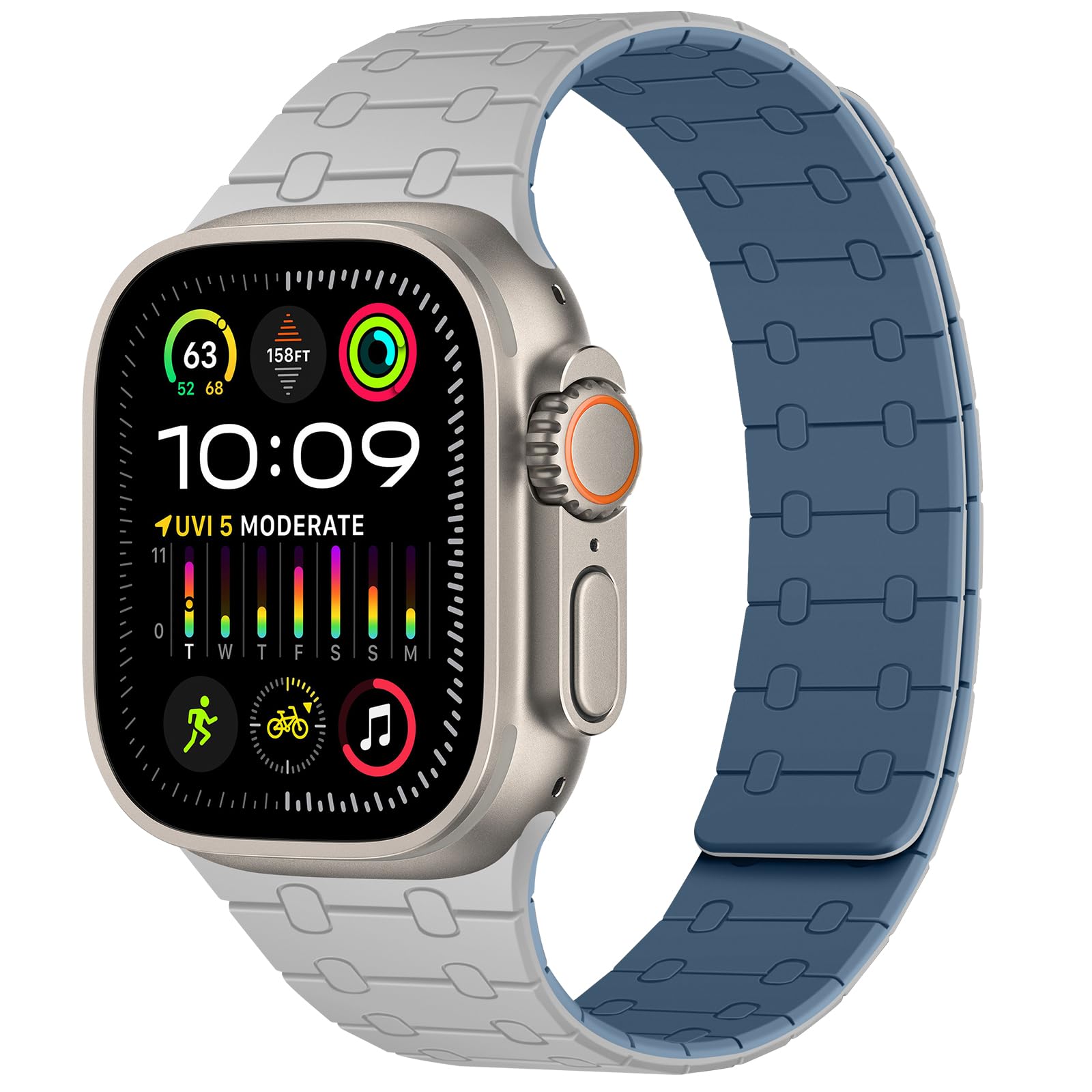 Amizee Magnetic Straps Compatible with Apple Watch Band 49/46/45/44/42/41/40/38mm Women Men, Sport Silicone Strap for iWatch Ultra 3/2/1 Series 11 10 9 8 7 6 5 4 SE3/2/1 (49/46/45/44/42, Gray Blue)