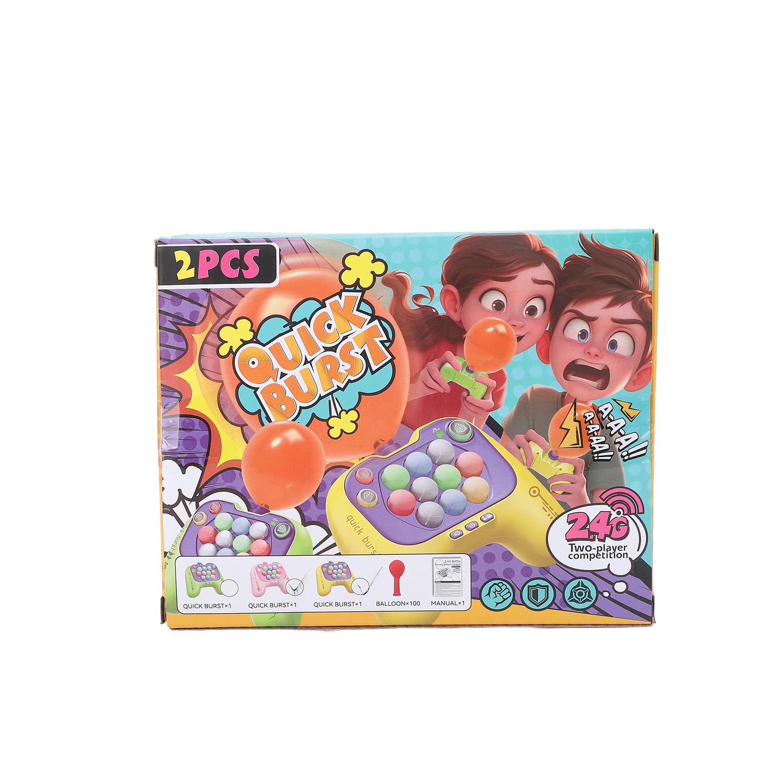 fygurso Handheld Speed Pushing Game Machine with Balloons 2-Player Fidget Game Light Up Quick Push Games Fast Push Puzzle Games Console for 8 9 10 11 12+ Years Old Kids Adults-Pink+Yellow