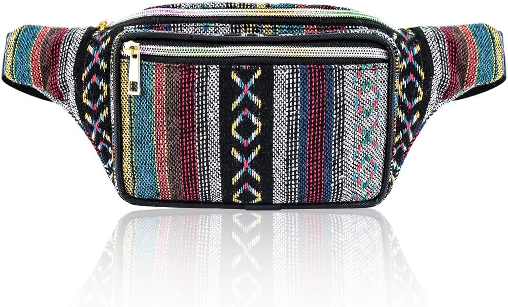 Fanny Pack Boho Stripe Waist Pack Bag for Men Women Hip Bum Bag with Adjustable Strap for Outdoors Workout Traveling,Hiking,Rave Party,Festival