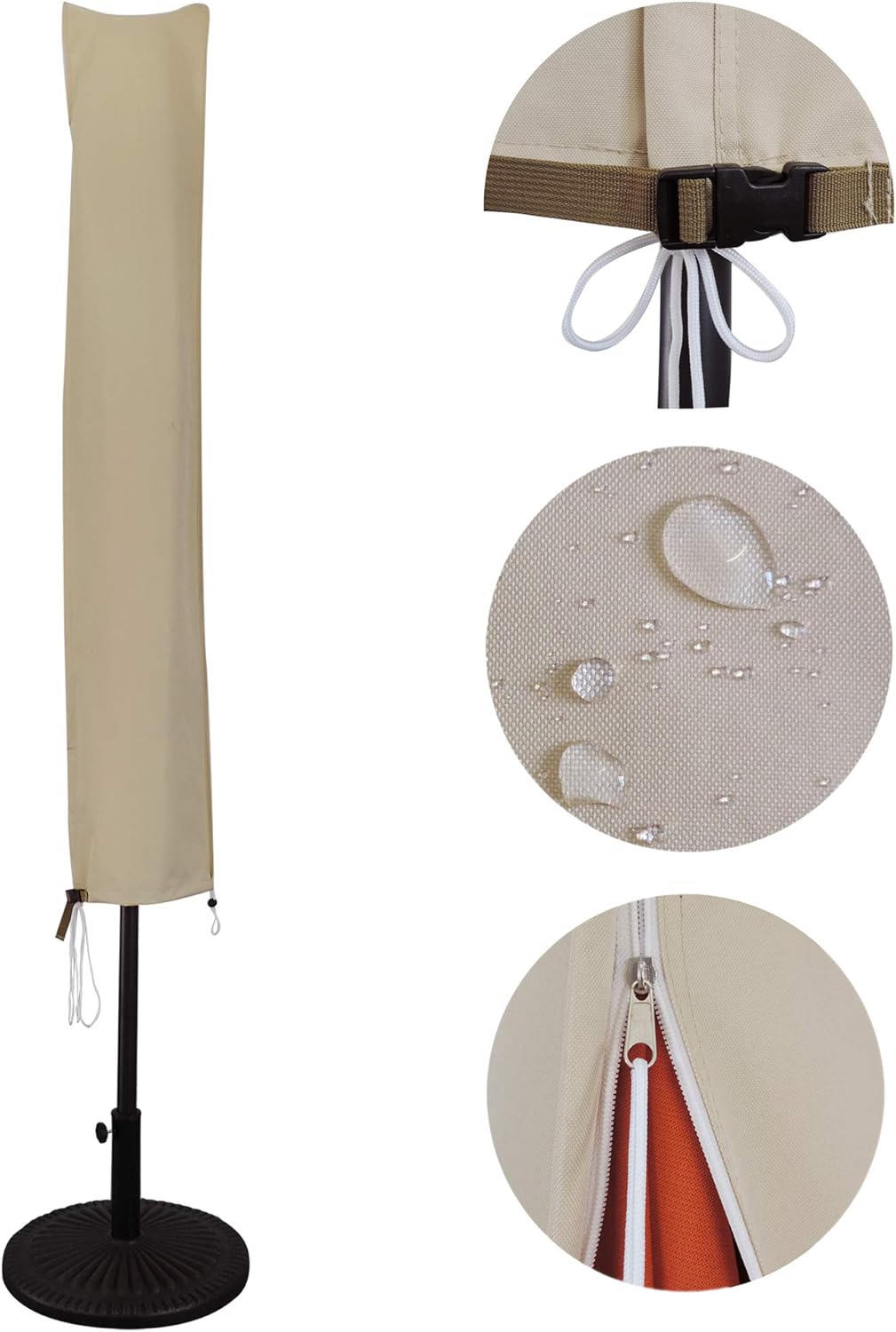 USspous Patio Umbrella Covers with Zipper and Support Rod Parasol Covers for 7FT to - 11FT Umbrellas, Oxford Fabric Water Resistant, Outdoor Waterproof - Beige
