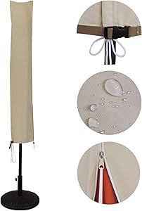 USspous Patio Umbrella Covers with Zipper and Support Rod Parasol Covers for 7FT to - 11FT Umbrellas, Oxford Fabric Water Resistant, Outdoor Waterproof - Beige