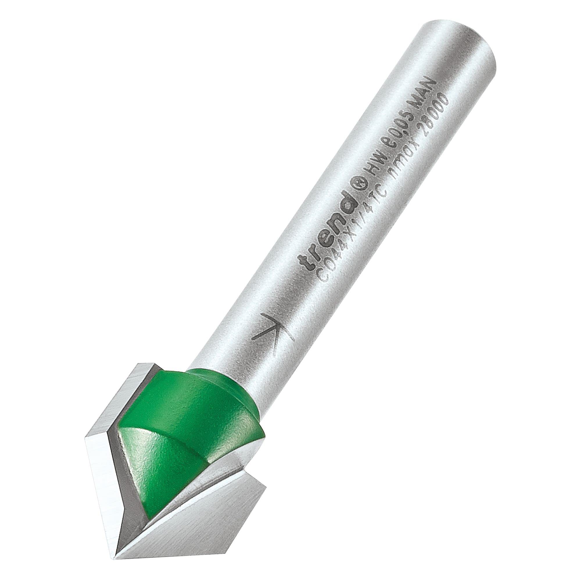 Trend CraftPro Two Flute Chamfer Router Cutter Bit, 1/4 Inch Shank, 12.7mm Cut Diameter & 45 Degree V Groove, Tungsten Carbide, Tipped, C044X1/4TC — image 1