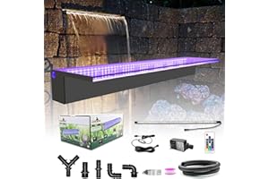LONGRUN Acrylic Waterfall Spillway Multi-Color LED Light Pool Fountain, Water Spillway Outdoor Koi Pond Waterfalls Fountains Kit for Garden Koi Ponds Patio Swimming Pool Decoration-35.4"