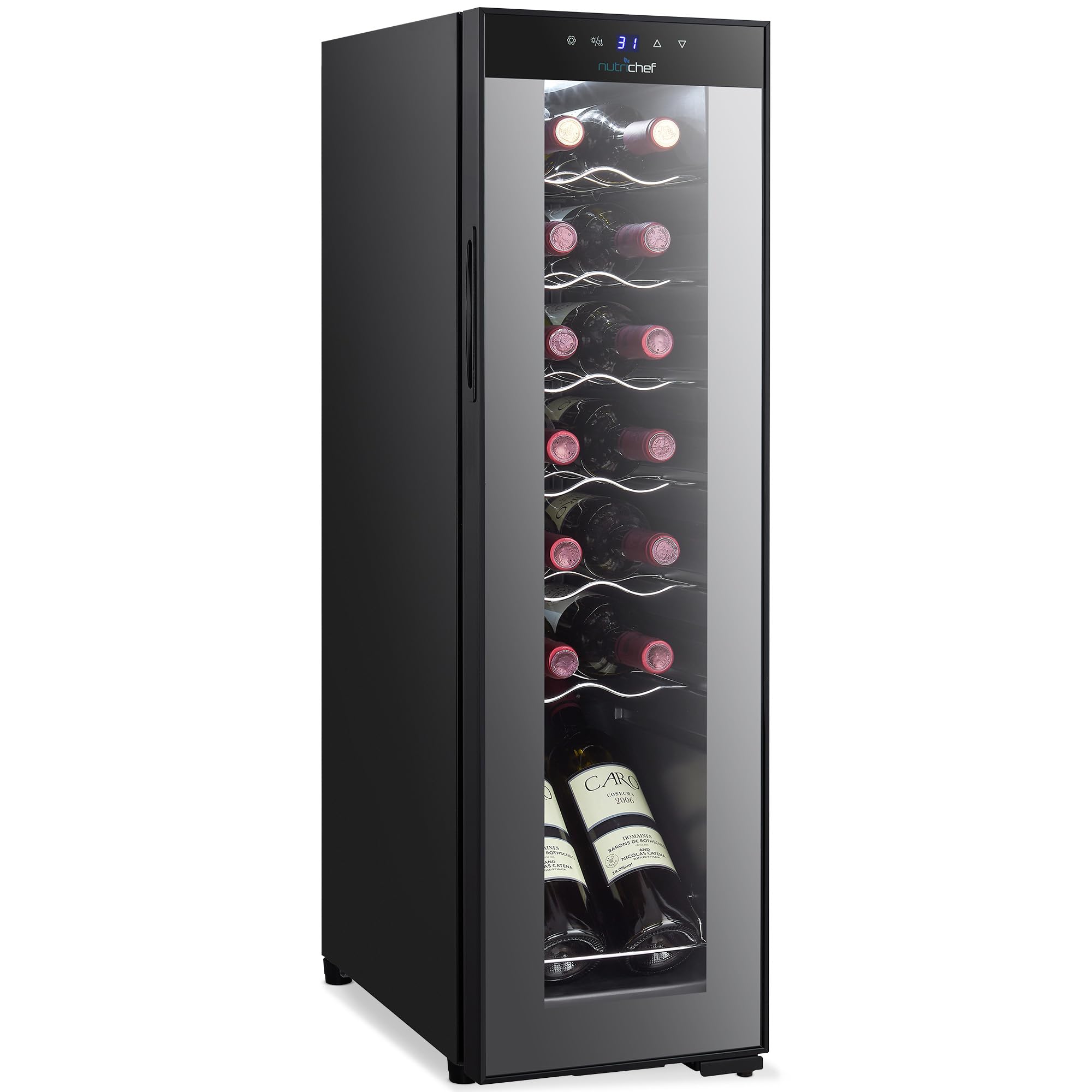 Photo 1 of NutriChef Single-Zone Wine Cooler & Chiller – Digital Touch Control, Airtight Seal, 14-Bottle Capacity, Black