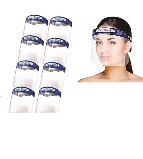 Kayra Decor Face Shield with Adjustable Elastic Strap Anti-Splash Protective Facial Transparent 175 Micron Cover Full Face Visor with Eye & Head Protection for Women and Men Pack of 8