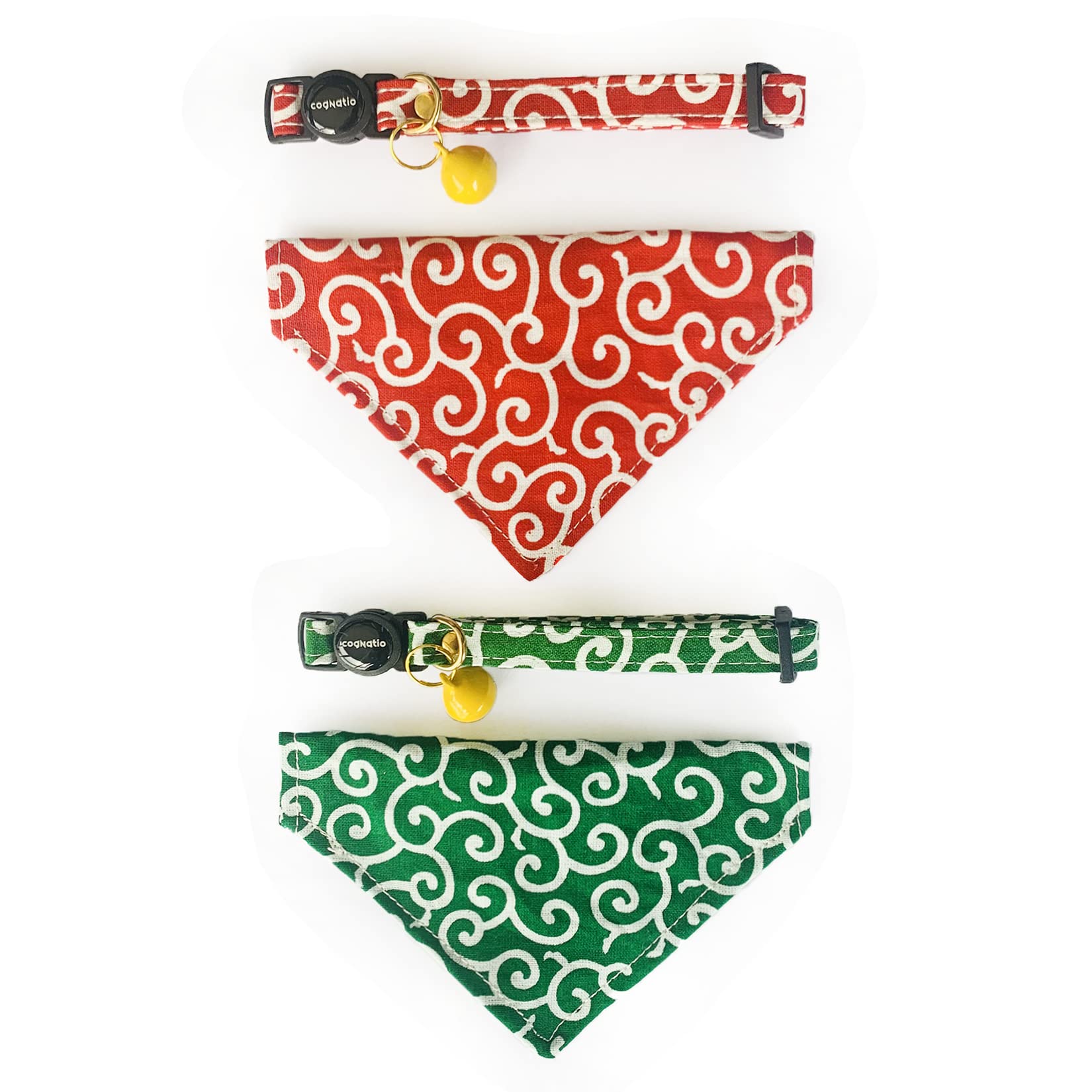 Cognatio 2 Pack Cat Collar with Bell and Removable Bow Tie, Adjustable Pet Collar (Grass Green+Red)