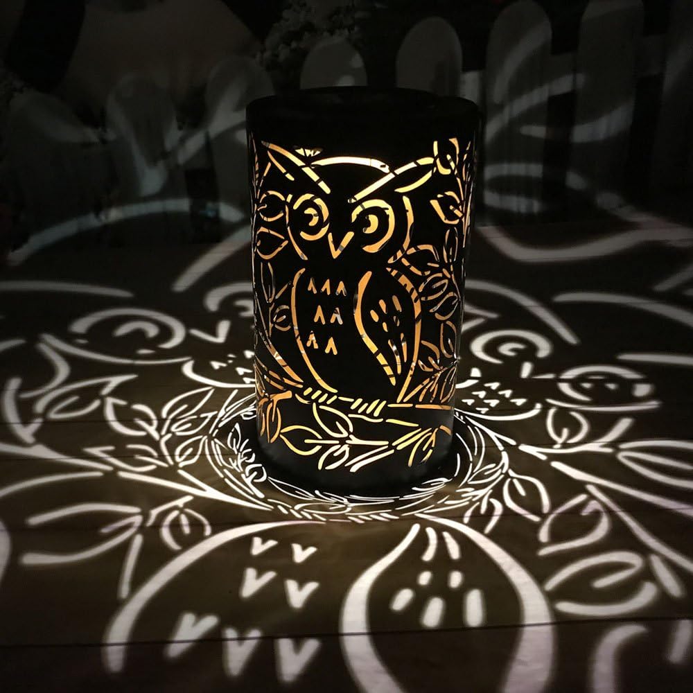 LED Solar Lantern Lamp Retro Owl Cylindrical Light for Garden Yard Patio Outdoor Decoration Waterproof(Warm White)