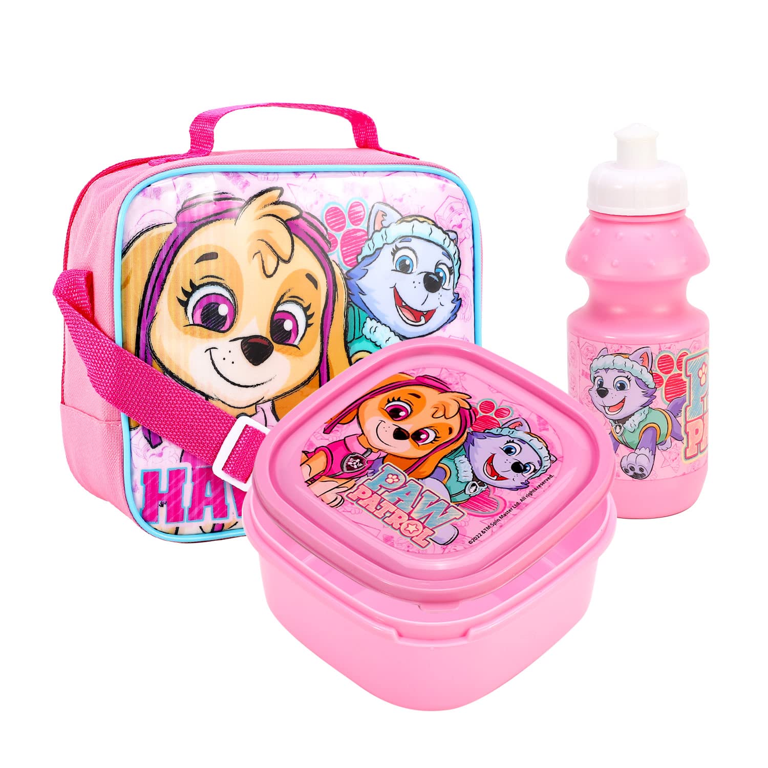 TDL PAW Patrol Skye Have Fun Insulated 3 Piece Lunch Bag, Sandwich Box & Bottle Set for School & Travel, Pink