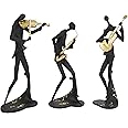 Deco 79 Polystone Musician Decorative Sculpture Abstract Home Decor Statues with Gold Instruments and Music Notes, Set of 3 Accent Figurines 15", 13", 15"H, Black