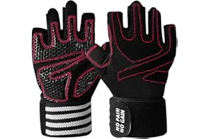 Weight Lifting Crossfit Workout Gloves for Women with Wrist Wraps Support, Breathable Padded Anti-Slip Grip Half Finger Gym E