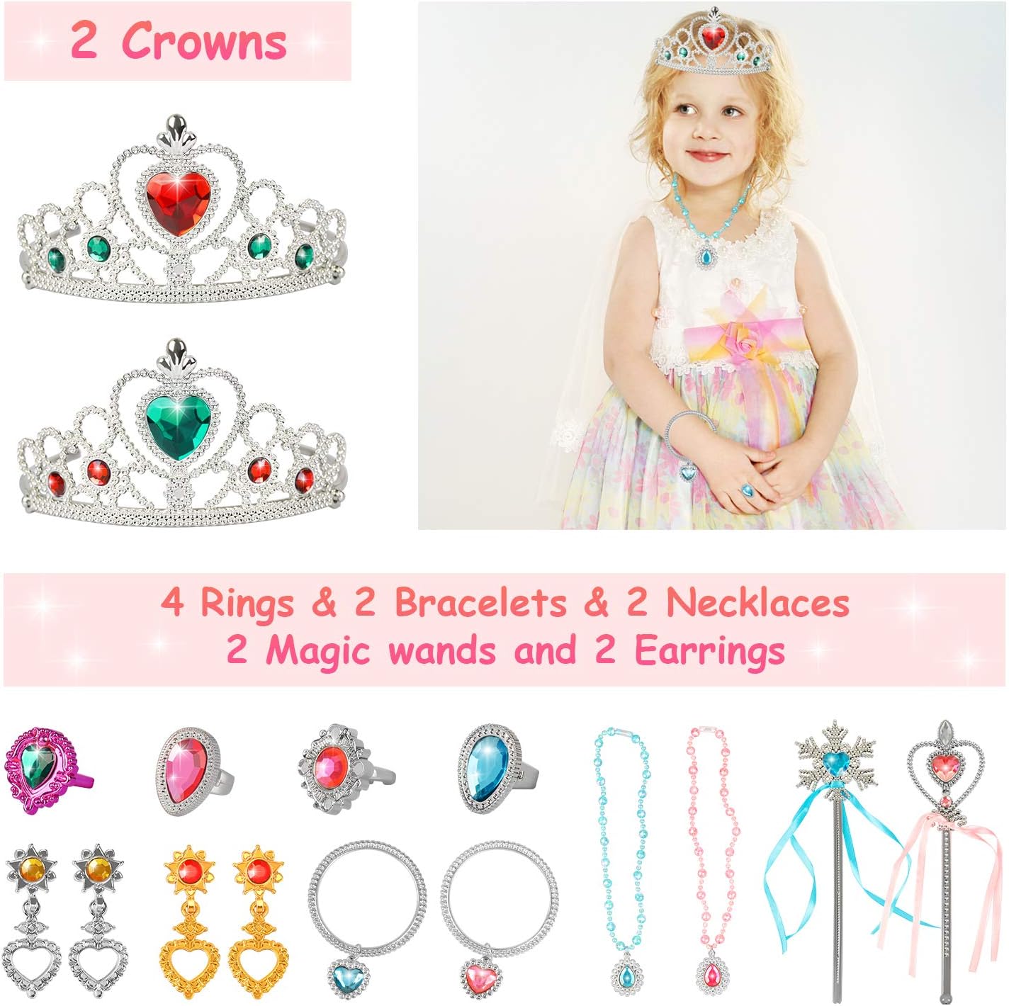 Princess Jewelry Boutique Dress Up and Elegant Shoe(4 Pairs of Girls Heels Shoes),Role Play Fashion Accessories of Crowns, Necklaces, Bracelets, Rings,Girls Beauty Gift Toys for Age 2 3 4 5 6 Year Old: Toys & Games