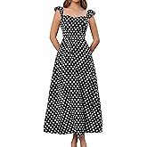 Parthea Women's Floral Midi Dress Flutter Sleeve Smocked A Line Long Flowy Casual Boho Party Going Out Maxi Dresses