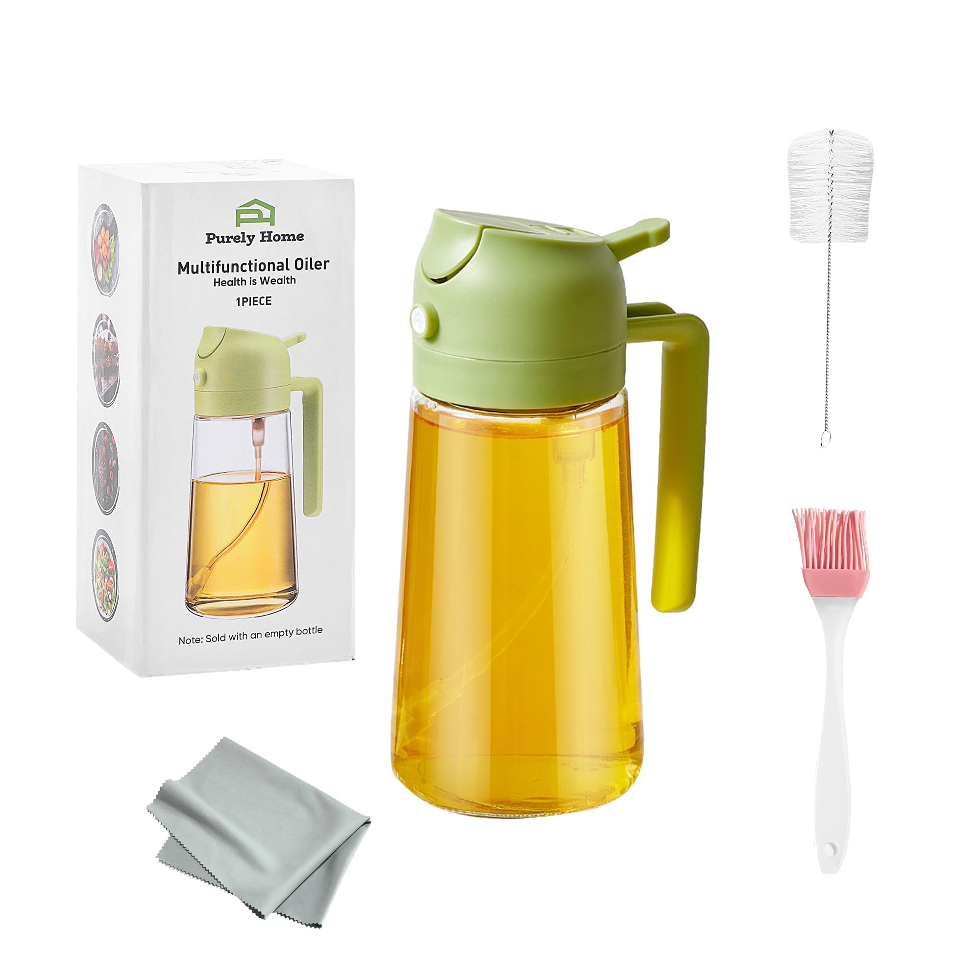 Photo 1 of 2-in-1 Green 16oz/470ml - Olive Oil Sprayer for Cooking, Salad and BBQ, Leakproof Oil Dispenser for Frying, Glass OliveOil Multifunctional Sprayer/Dispenser Bottle for Cooking, Oil Mister Bottle