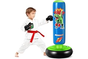 NIBBaNACAL Punching Bag for Kids, 47" Stable Inflatable Boxing Bag for Ages 3-6, Dinosaur Punching Bag Toy & Gifts for Boys and Girls with Gloves, Kids Boxing Set for Practicing Karate and Taekwondo