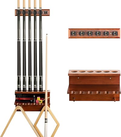 EXTCCT Hardwood Wall Mount Pool Cue Rack six cues Oak solid wood