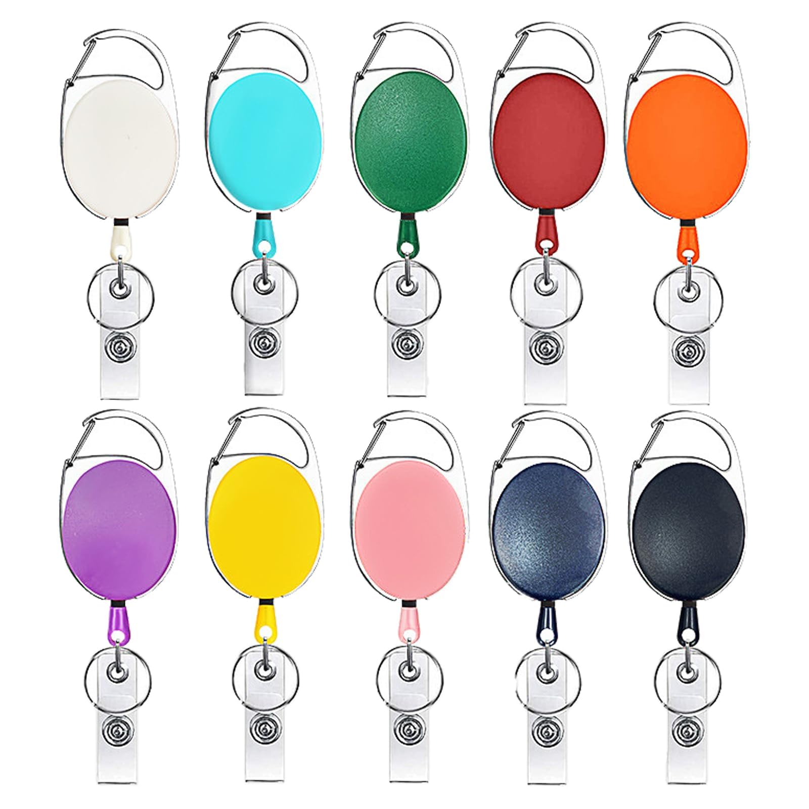 JVHLOV 10 Pack Retractable Badge Reels, 60 cm Heavy Duty Keychain with Carabiner, Belt Clip and Key Ring for ID Card & Keys (Color)