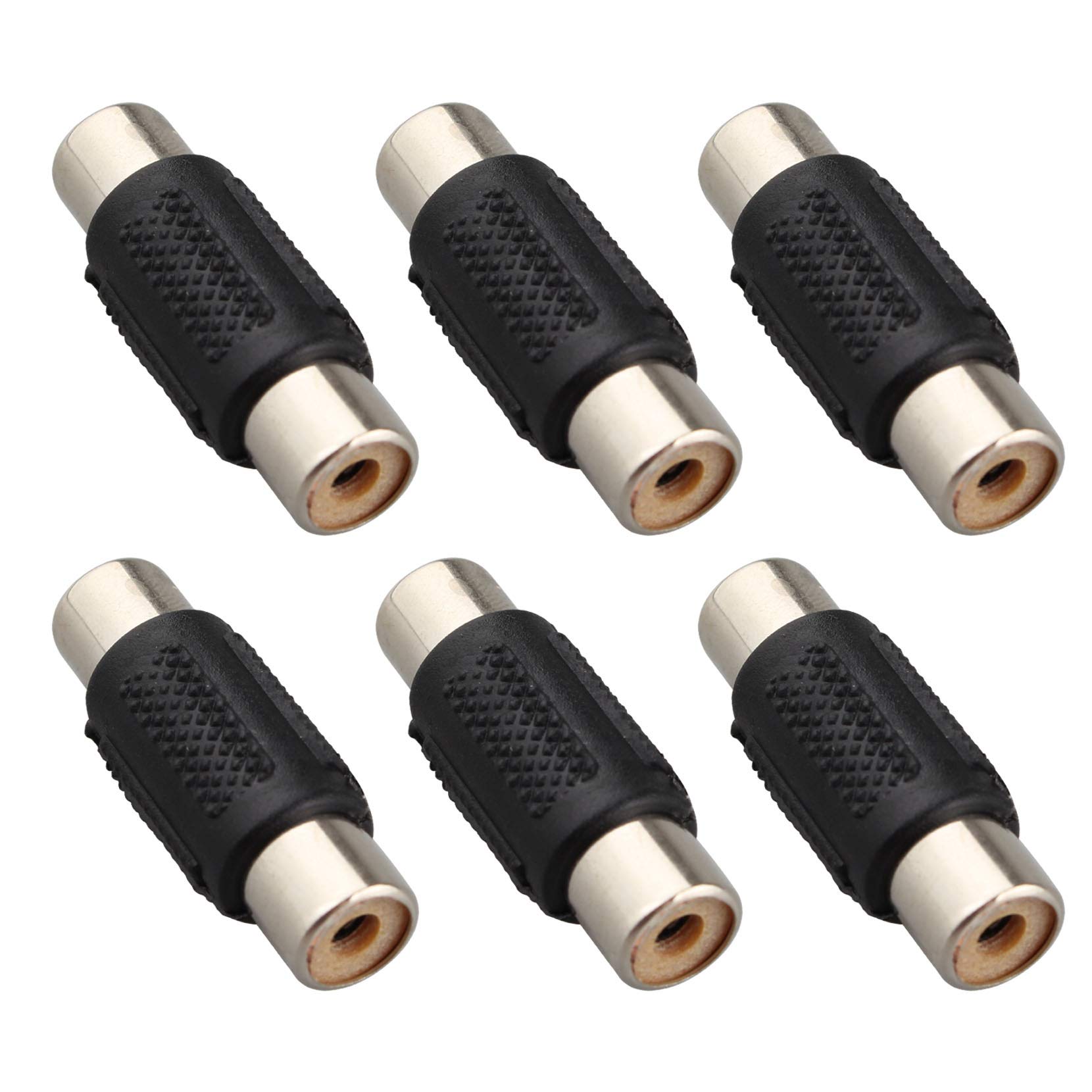 Jopto 6-Pack RCA Female to RCA Female Coupler Adapter, Professional AV Extender, Black, for Camera, DVD, VCD, Video Recorder, Game Console and TV