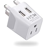 London, Hong Kong, Ireland Travel Adapter Plug by Ceptics - With Dual USB + USA Input - Type G - Ultra Compact - Safe Grounde