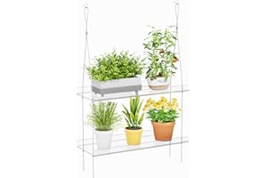 Lifewit 2-Tier Window Plant Shelves 15 inch, Acrylic Adjustable Hanging Floating Shelf, Window Sill Extender for Indoor Succulent Plants, Micro Greens, Seed Starter Pots, Herb Planters