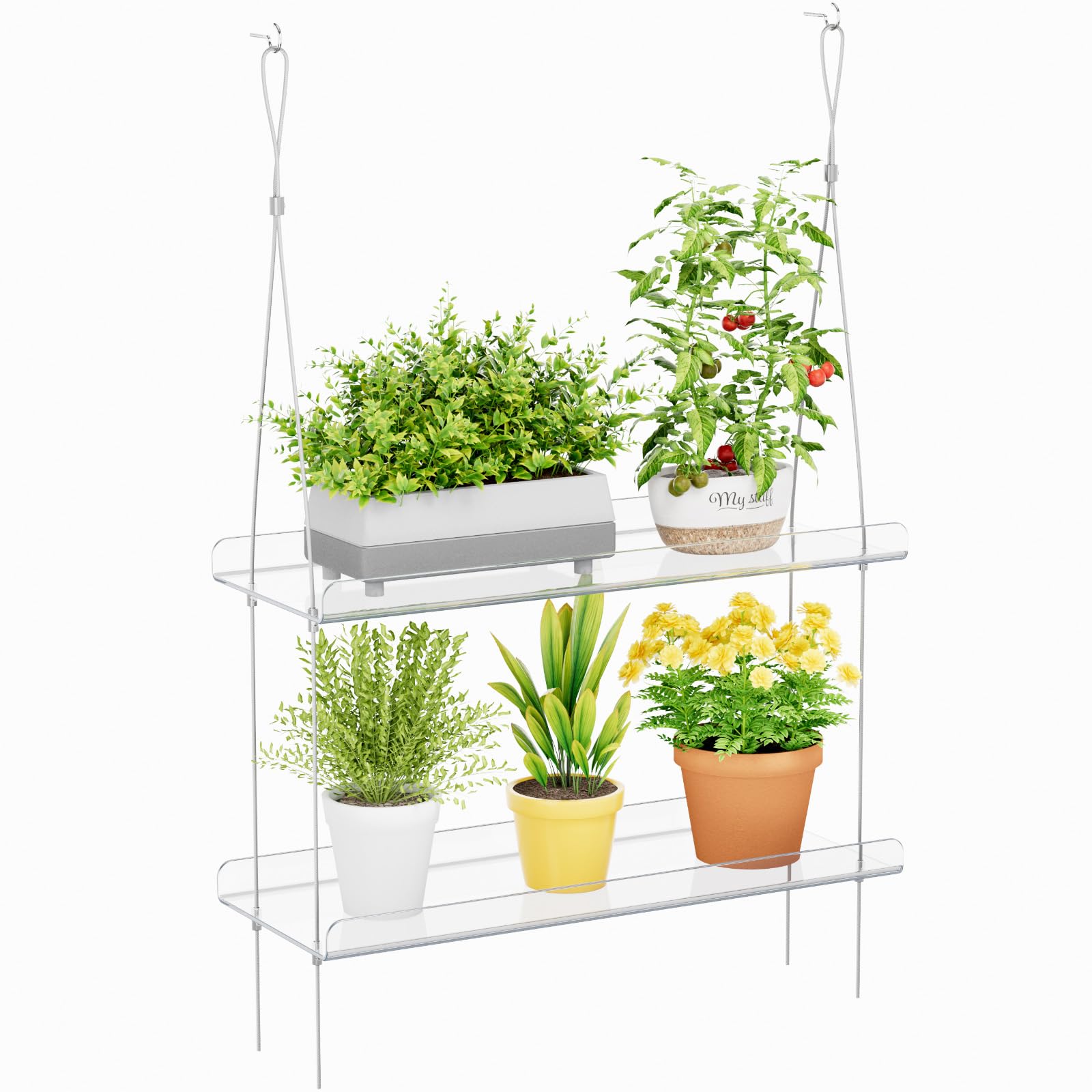 Lifewit 2-Tier Window Plant Shelves 38.1cm, Acrylic Adjustable Hanging Floating Shelf, Window Sill Extender for Indoor Succulent Plants, Micro Greens, Seed Starter Pots, Herb Planters 38 x 15 cm/15x6