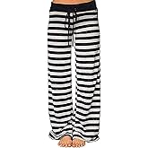 ROSA JUNIO Comfy Pajama Pants for Women Casual Drawstring Floral Palazzo Lounge Pants Stretch Wide Leg Bottoms