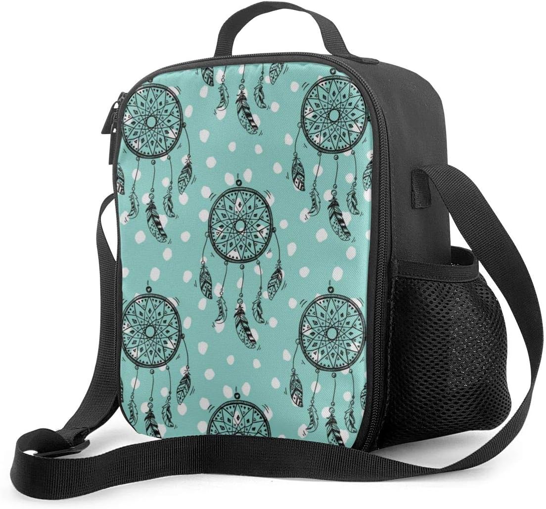 Lonchera aislada atrapasueños azul bolsa de almuerzo para mujeres