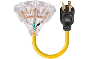 Rophor 30 Amp to 110 Adapter Generator Power Cord, 3 Prong 30 Amp to 15 Amp Generator Adapter, Nema L5-30P Male to 3X 5-20R Female with Lighted End, 1.5 FT