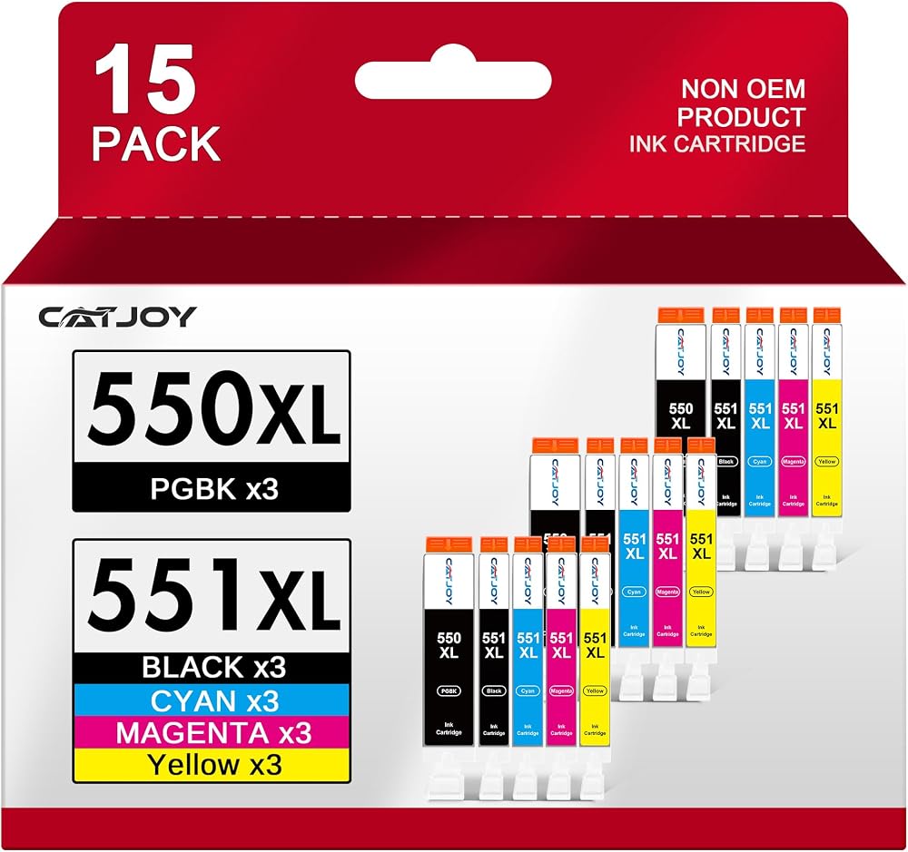 CATJOY 550 551 XL Ink Cartridges 15-Pack for Canon PGI-550 CLI-551 (XL)