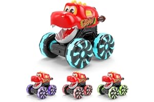 Intoypad Red Chomping Dino Monster Truck Toy – Press and Go Car with LED Light Wheels – Light-Up Push Car for Toddlers Boys Girls Ages 2 3 4 5 – Dinosaur Toy with Moving Mouth Action