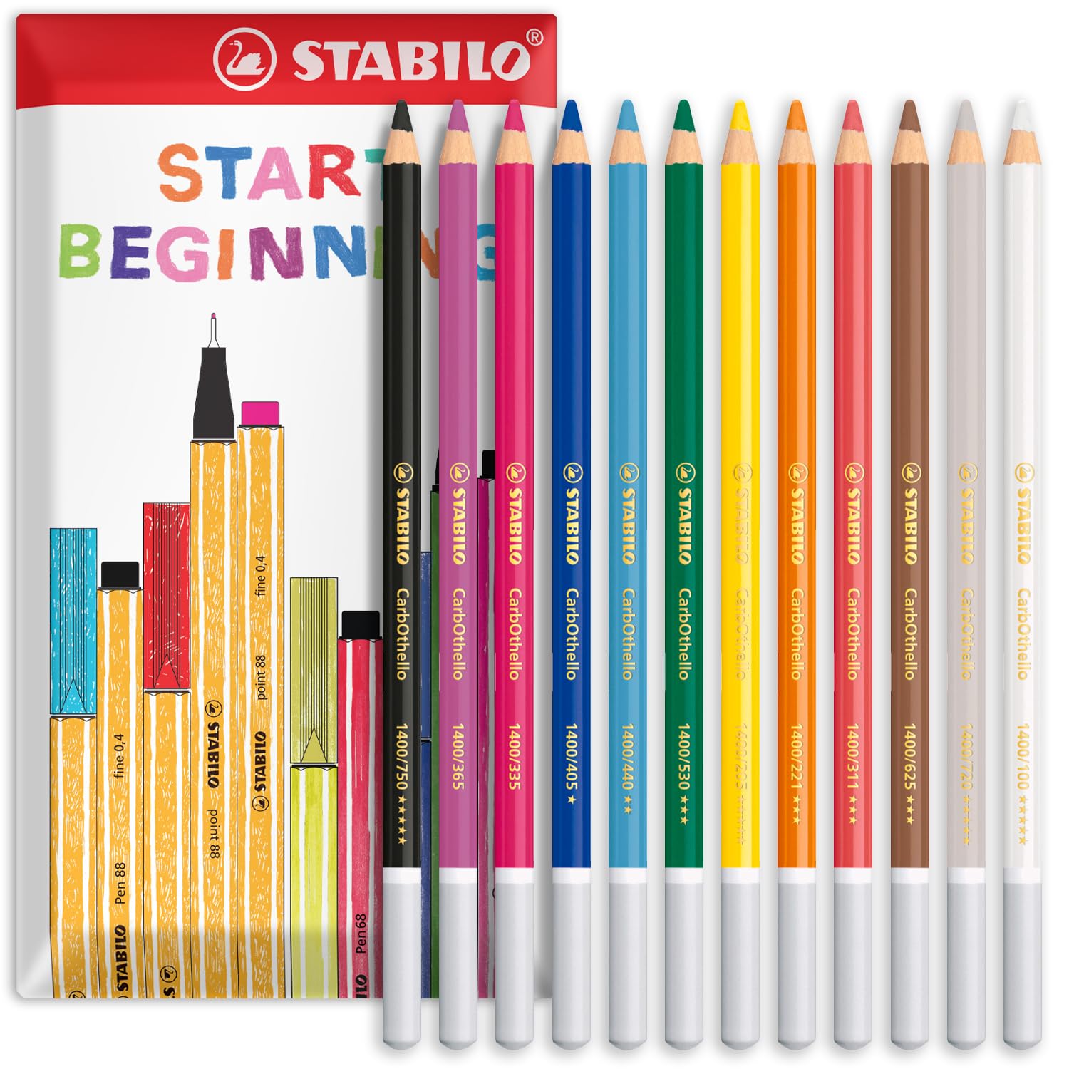 STABILO Chalk-Pastel Pencil CarbOthello - Pack of 12 - Primary Tones in Envelope Gift Packaging