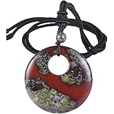 SUNYIK Lucky Coin Pendant Necklace for Women Men, Healing Crystal Amulet Jewelry for Unisex, Donut Round Shaped, Adjustable 18''-28'' strand