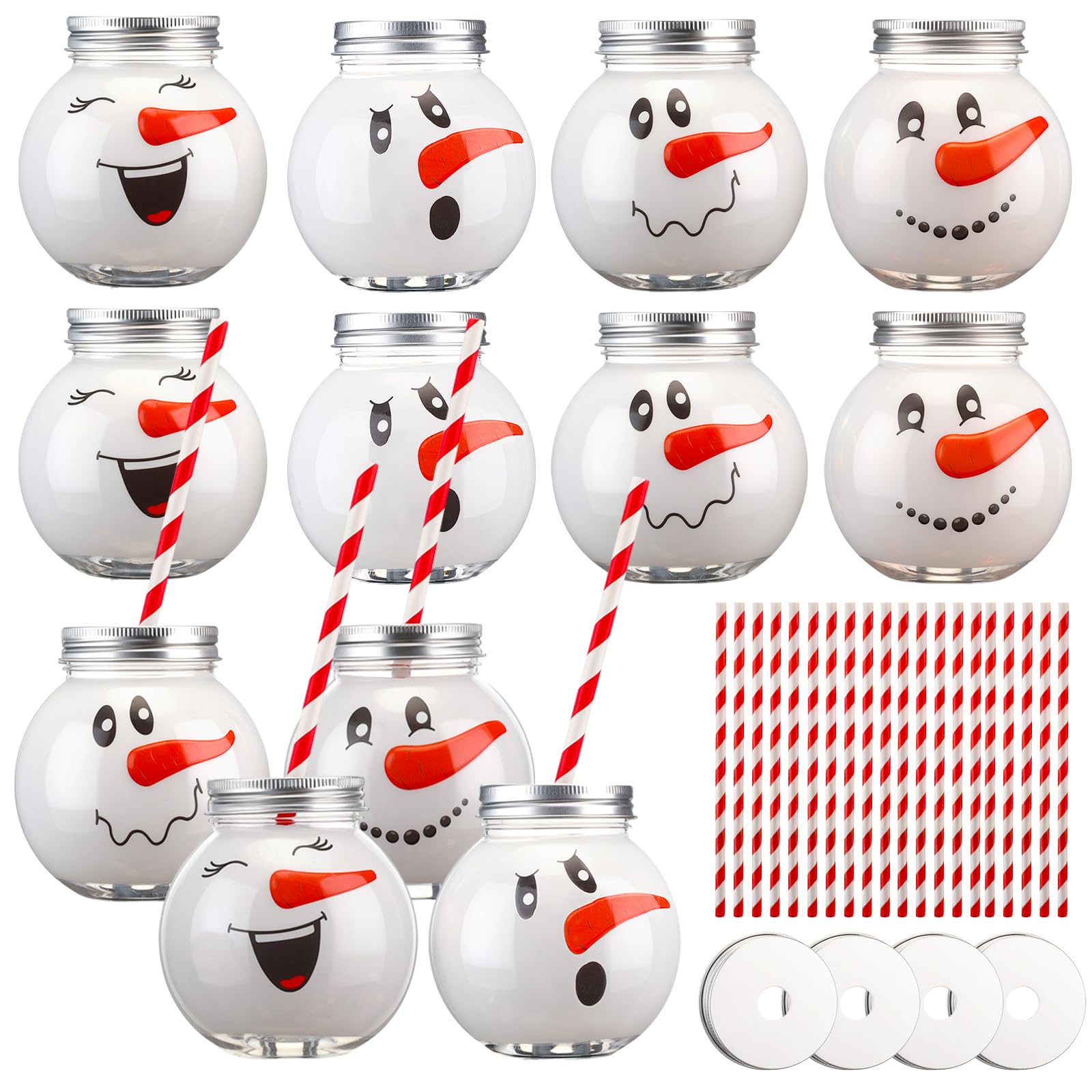 View 1 of **3 PCS**Baderke 12 Pcs 10oz Christmas Ornament Cups with Lid and Straw Holiday Ball Plastic Bulb Cups Xmas Designs Reusable Plastic Fish Bowls for Drinks Christmas Party Supplies(Rich Color,Snowman)