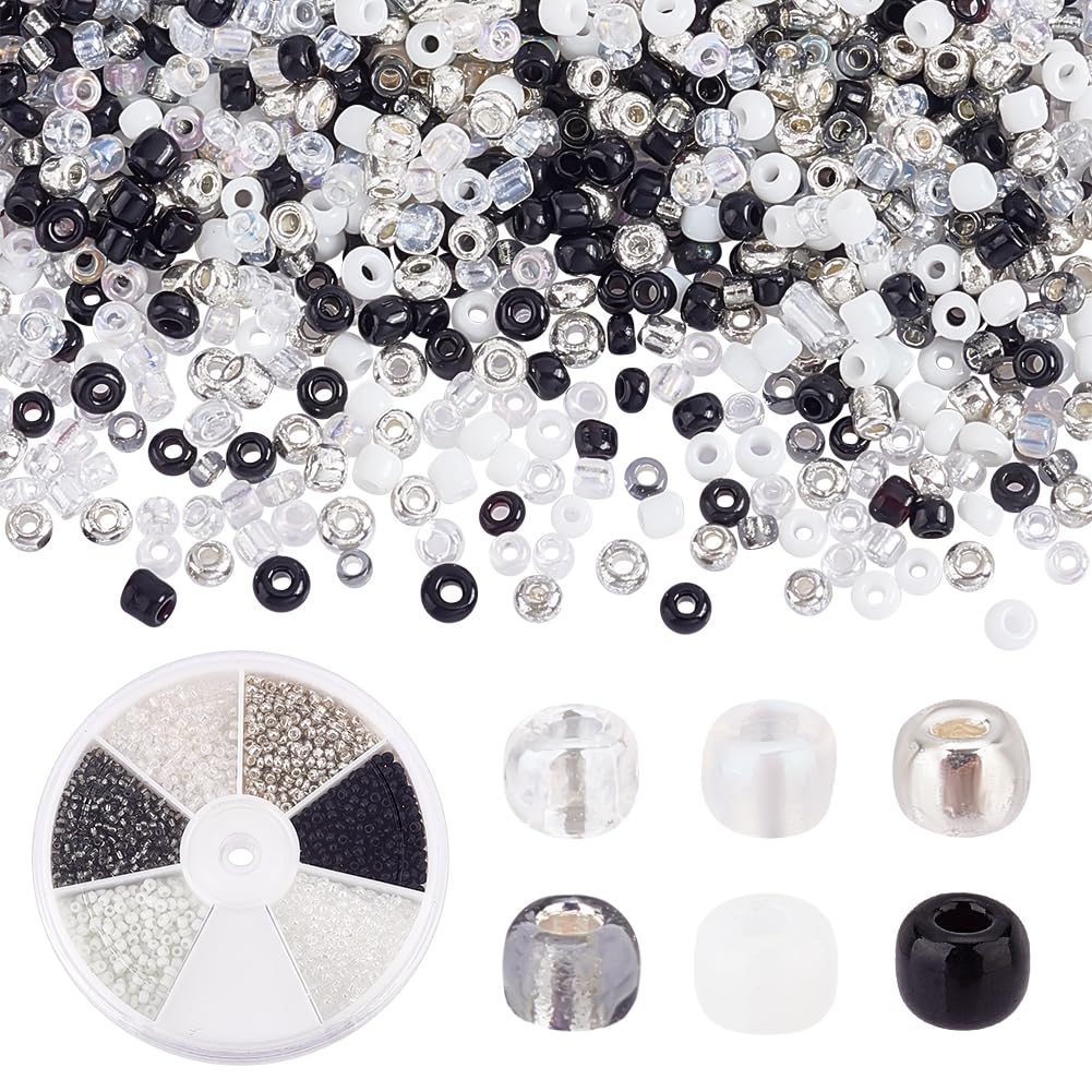 PH PandaHall 2100pcs 6 Colours Seed Beads, 2mm Small Glass Seed Beads Black Beads Neutral Spacer Beads Tiny Craft Beads for Embroidery Jewellery Making DIY Crafts Hole: 1mm