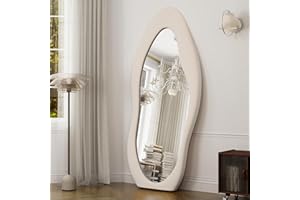 GLSLAND 63" x 24" Irregular Wall Mirror with Flannel-Wrapped Wooden Frame - Full-Length Mirror for Hanging or Leaning Against Wall in Cloakroom, Bedroom, and Living Room